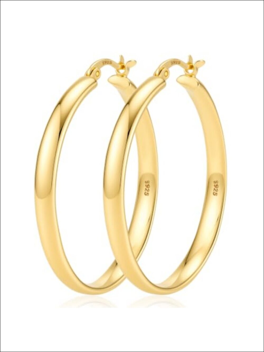 925 Sterling Silver Hoop Earrings Lightweight Large 14K Gold Plated